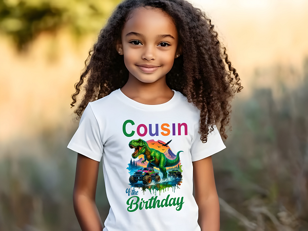 Personalization Big Trucks and Dinosaur  Birthday Family Shirt Party Shirt for Kids