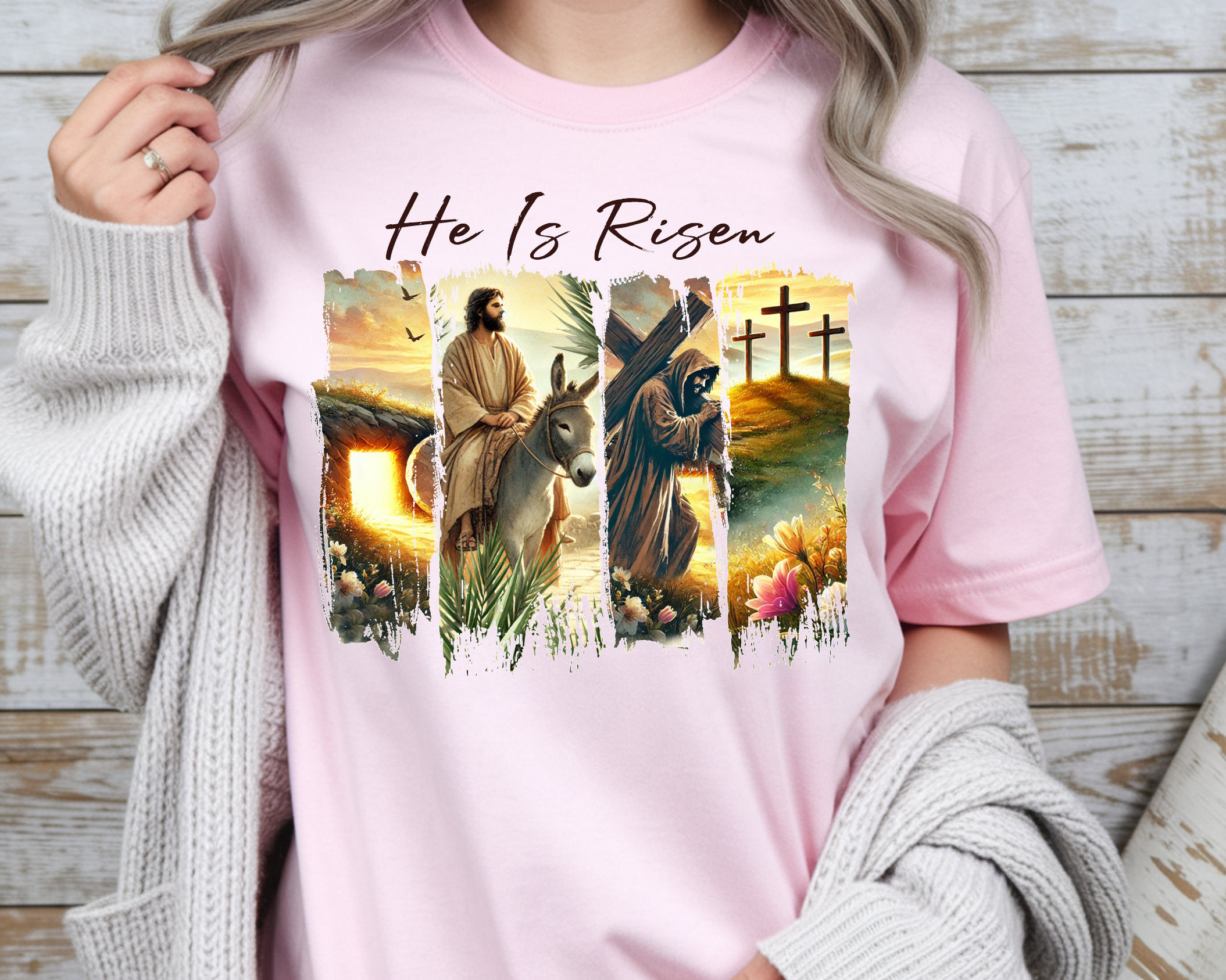He Is Risen Resurrection T-Shirt – Vintage Floral Design for Easter